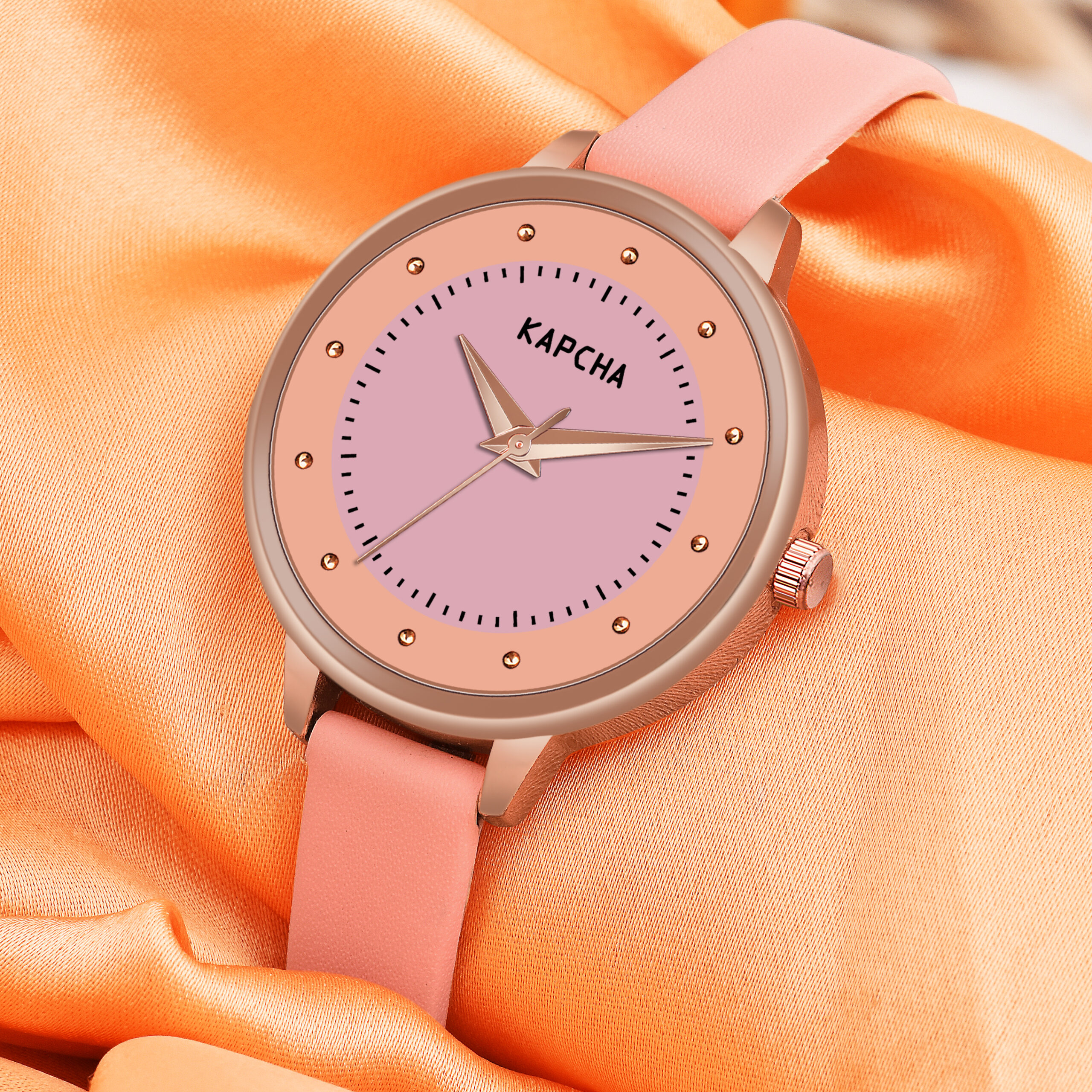 KAPCHA Versatile Stylish Women's Genuine Leather Strap Watch with Golden Stone Charm Bracelet, Round Dial Shape, Quartz Movement - Image 2