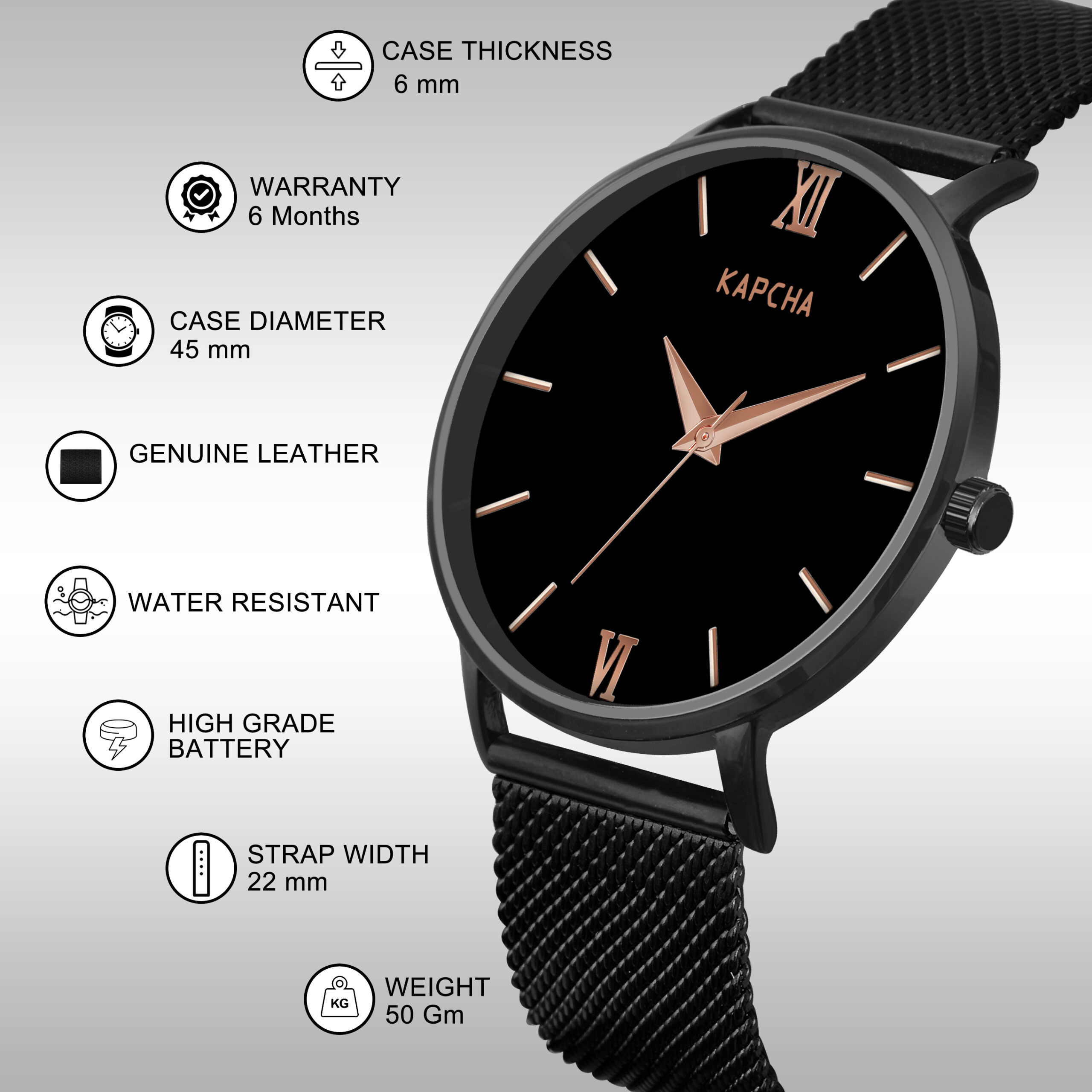 KAPCHA Versatile Stylish Men's Mesh Chain Strap Watch with Gift Bracelet Round Dial Shape, Quartz Movement - Image 5