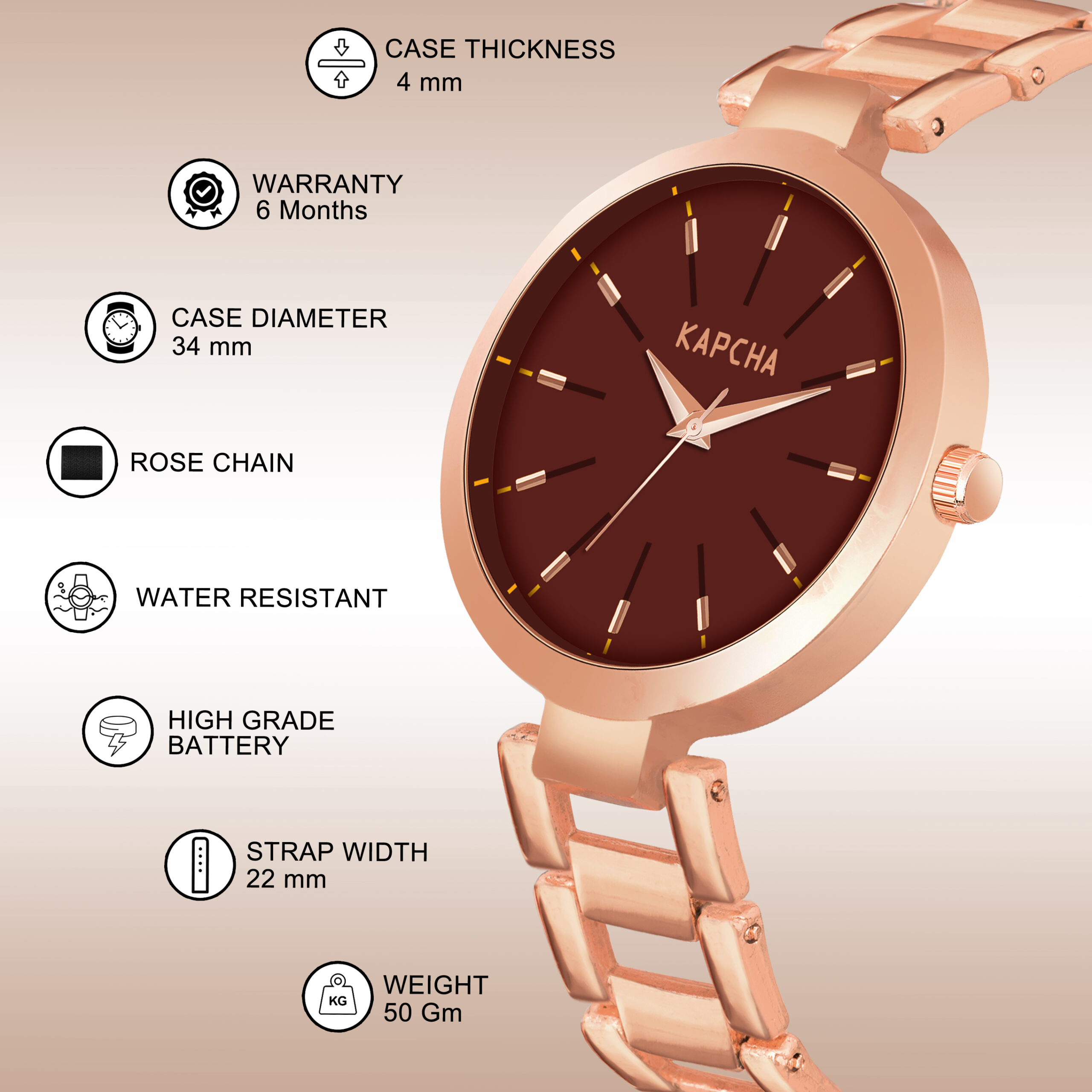 KAPCHA Versatile Stylish Women's Mesh Strap Watch with Rose Gold Floral Gifting Bracelet, Round Dial Shape, Quartz Movement - Image 5