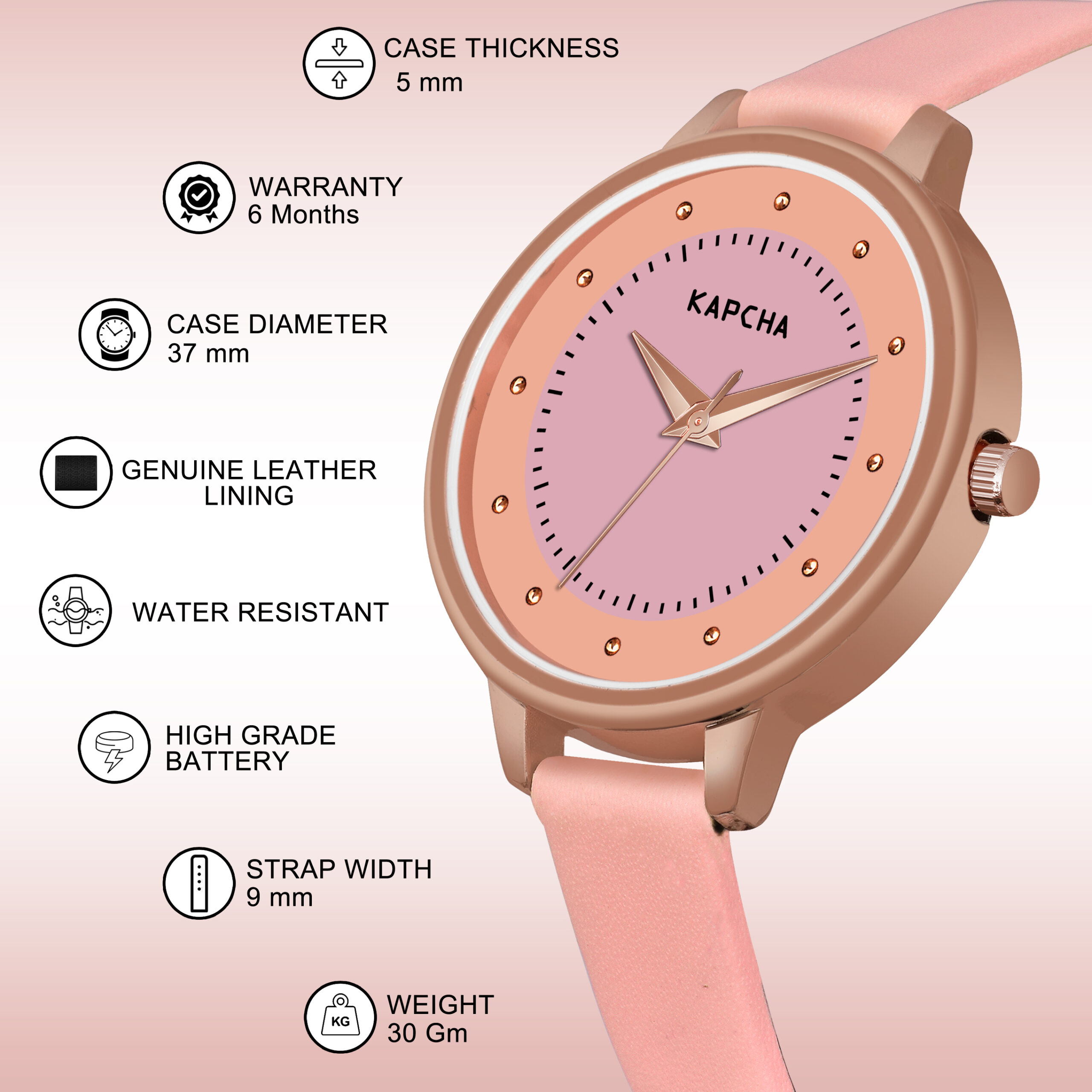 KAPCHA Versatile Stylish Women's Genuine Leather Strap Watch with Golden Stone Charm Bracelet, Round Dial Shape, Quartz Movement - Image 3