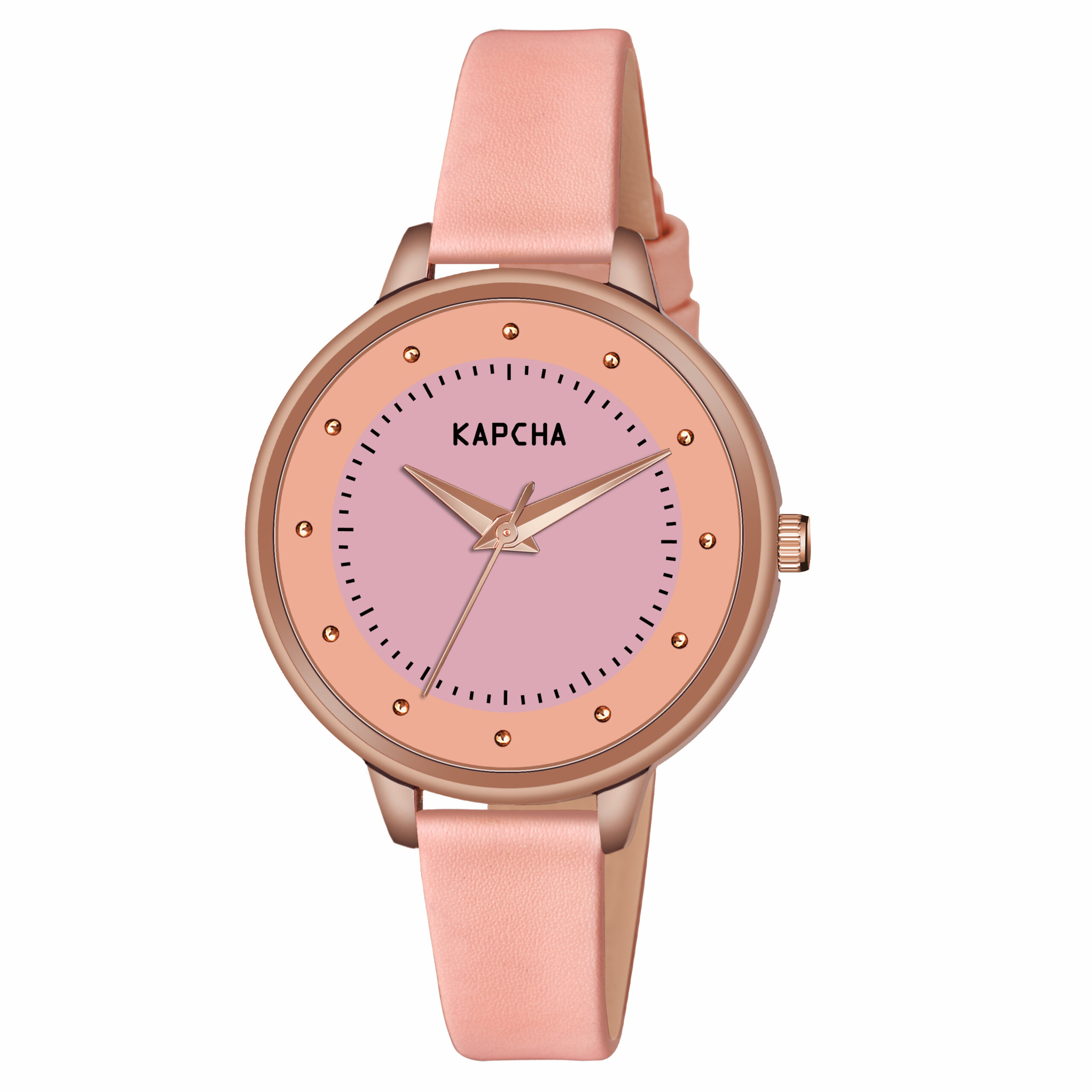 KAPCHA Versatile Stylish Women's Genuine Leather Strap Watch with Golden Stone Gifting Bracelet Round Dial Shape, Quartz Movement - Image 4