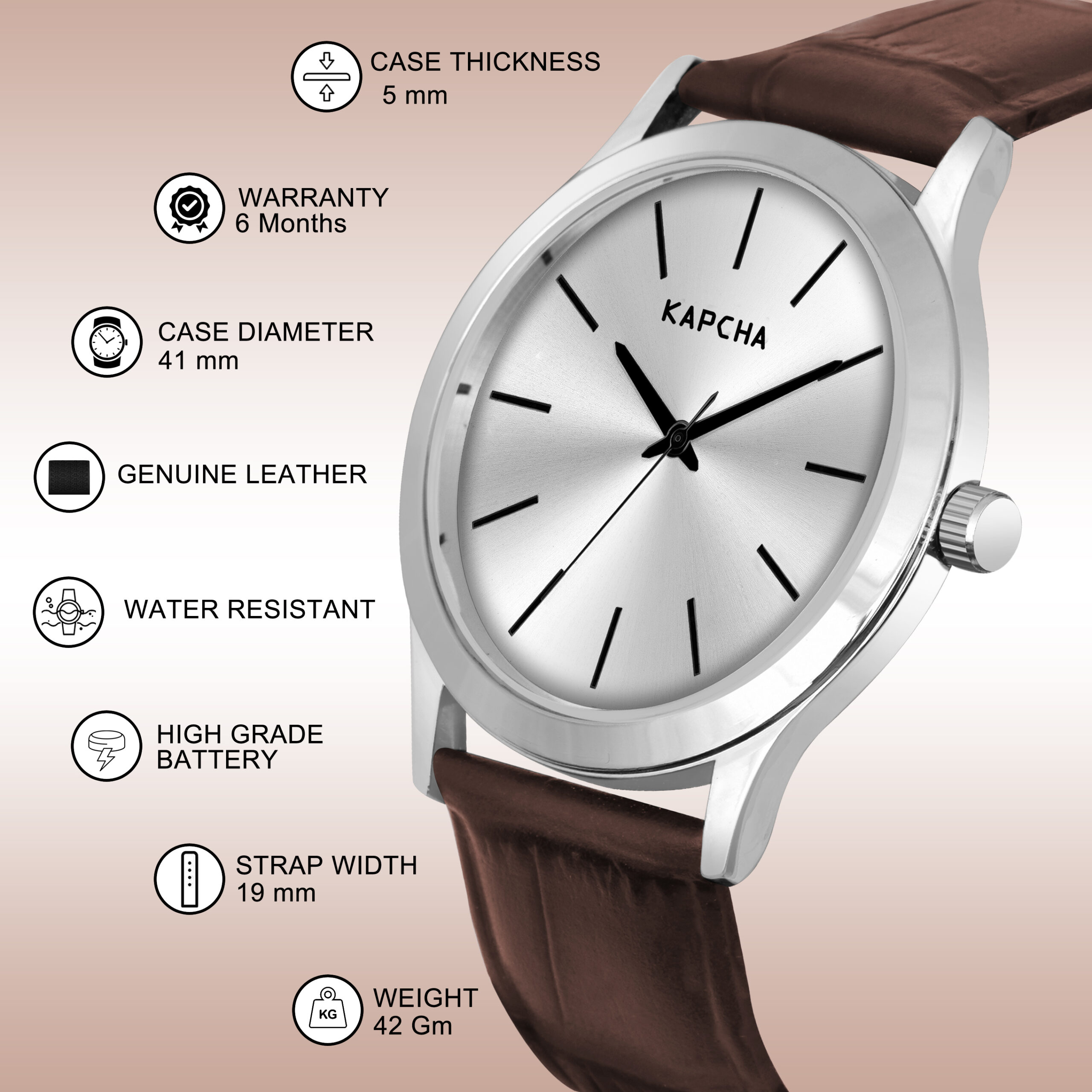 KAPCHA Versatile Stylish Mens Leather Strap Watch with Gift Bracelet Round Dial Shape, Quartz Movement - Image 5