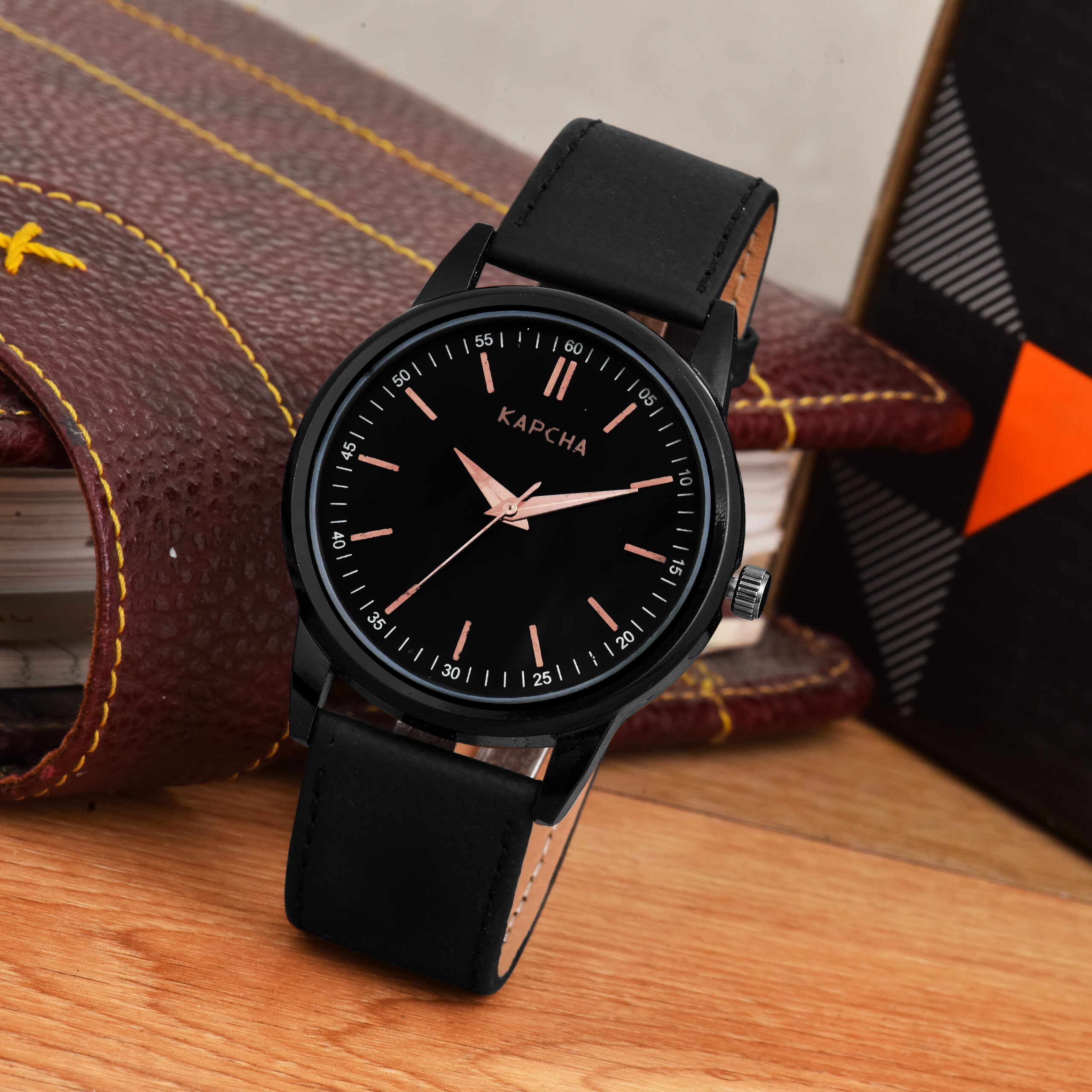 KAPCHA Versatile Stylish Men's Genuine Leather Strap Watch with Gift Bracelet with Sleek Round Dial Shape, Reliable Quartz Movement - Image 6