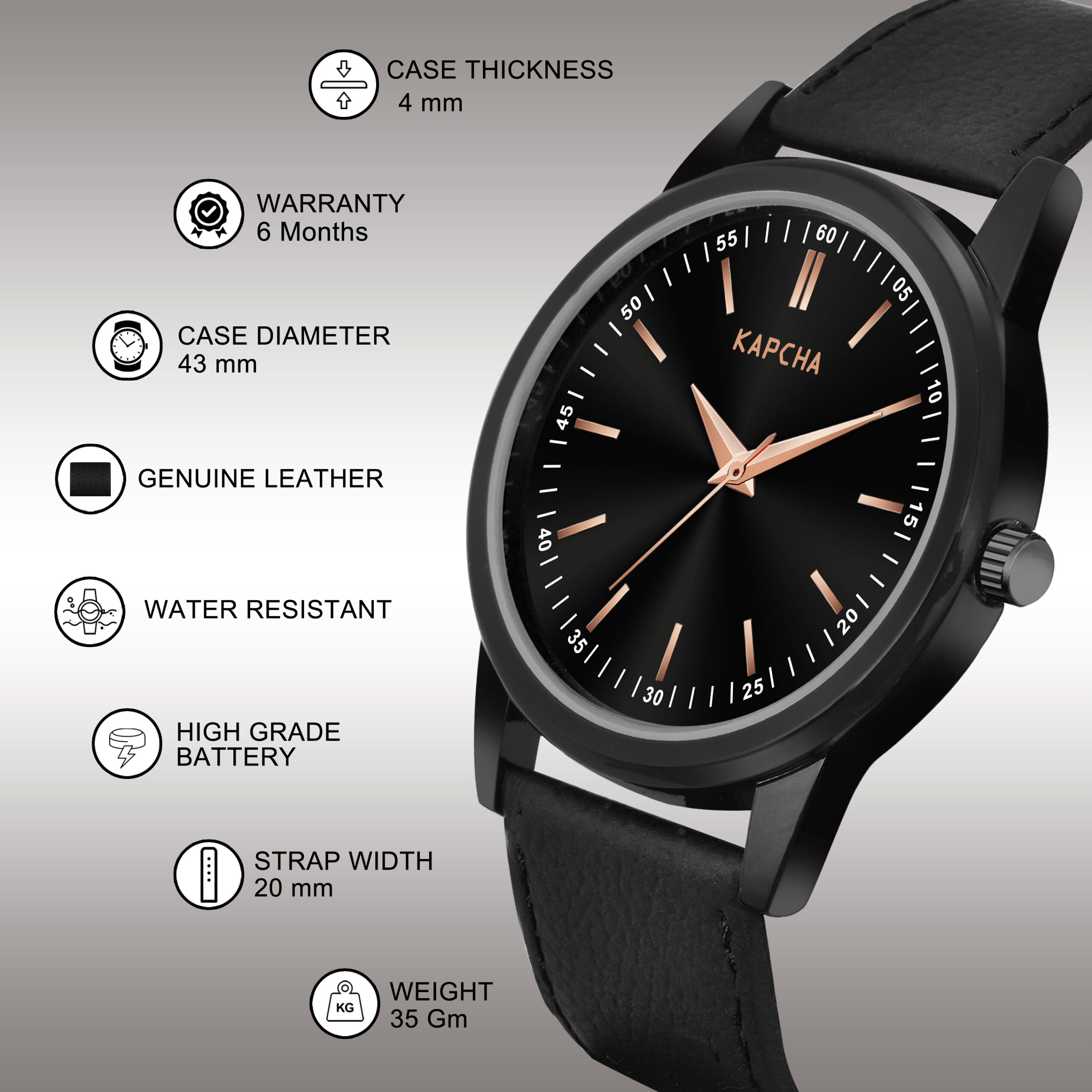 KAPCHA Versatile Stylish Men's Genuine Leather Strap Watch with Gift Bracelet with Sleek Round Dial Shape, Reliable Quartz Movement - Image 5