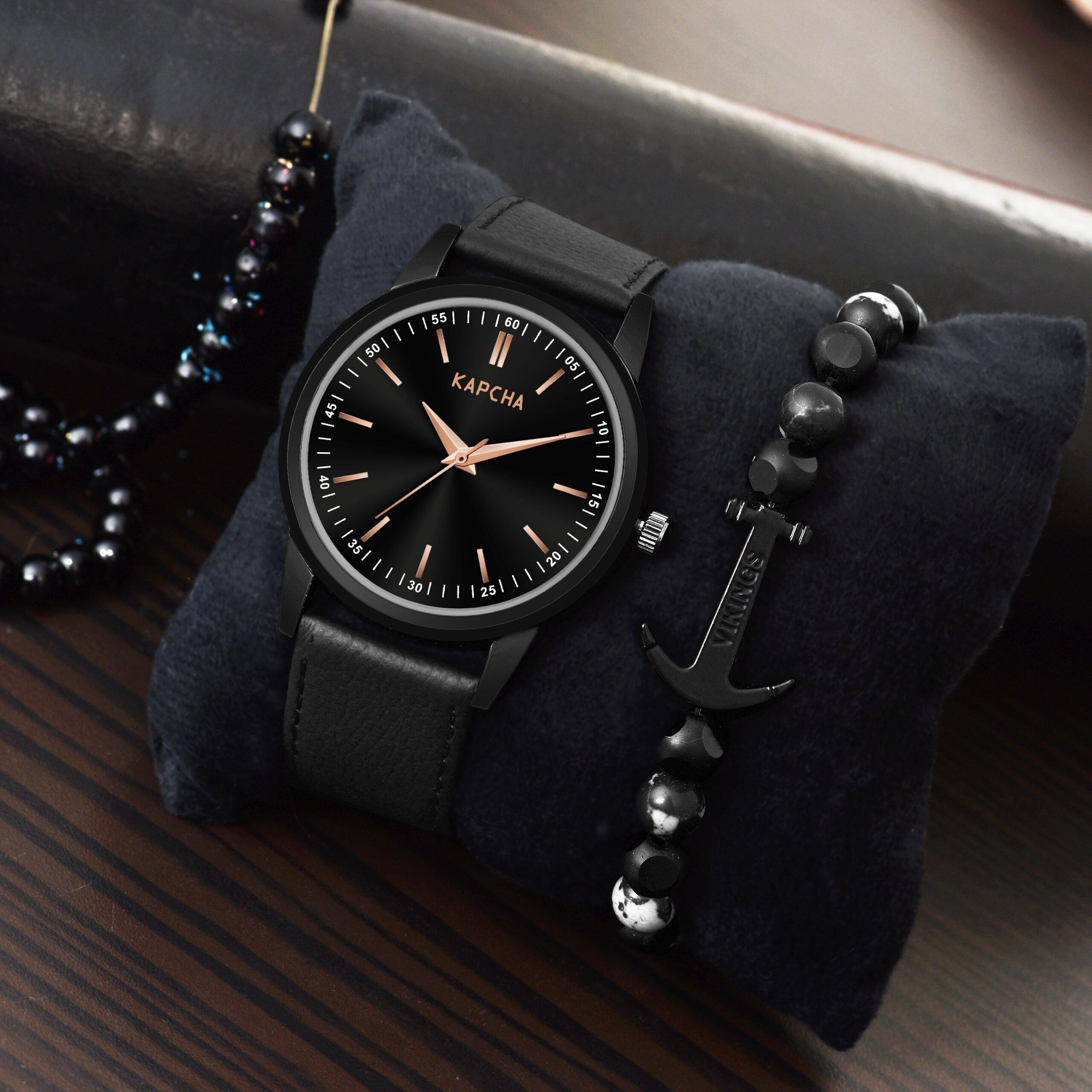 KAPCHA Versatile Stylish Men's Genuine Leather Strap Watch with Gift Bracelet with Sleek Round Dial Shape, Reliable Quartz Movement