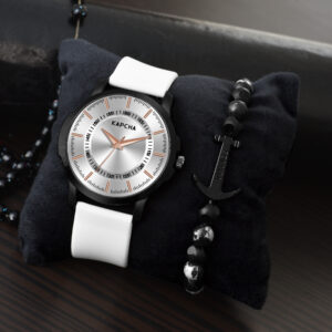 KAPCHA Versatile Mens Silicone Strap Watch with Gift Bracelet Round Dial Shape, Quartz Movement