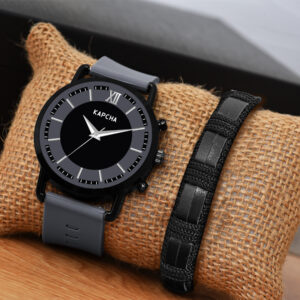 KAPCHA Versatile Stylish Mens Silicone Strap Watch with Gift Bracelet Round Dial Shape, Quartz Movement