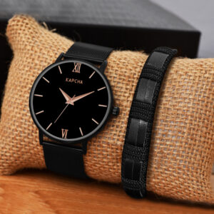 KAPCHA Versatile Stylish Men's Mesh Chain Strap Watch with Gift Bracelet Round Dial Shape, Quartz Movement