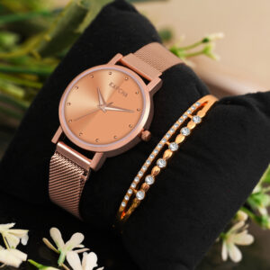 KAPCHA Chic Women's Chain Strap Watch with Golden Stone Gifting Bracelet Round Dial Shape, Quartz Movemen