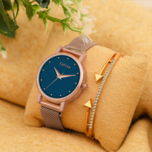 KAPCHA Sleek Women's Chain Bracelet Watch with Golden Stone Charm Bracelet, Round Dial Shape, Quartz Movement