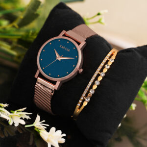 KAPCHA Sleek Women's Chain Bracelet Watch with Golden Stone Gifting Bracelet Round Dial Shape, Quartz Movement