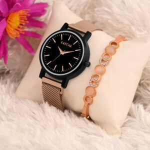 KAPCHA Women's Mesh Strap Watch with Gift Bracelet Elegant Design Quartz Movement