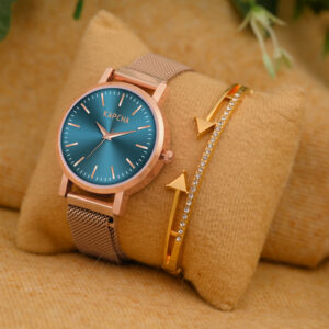 KAPCHA Modern Women’s Chain Watch with Golden Stone Charm Bracelet, Classic Appeal Quartz Movement