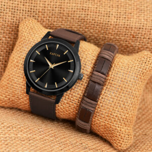 KAPCHA Men's Leather Strap Watch with Gift Bracelet with Round Dial Stylish and Timeless Design Quartz Movement