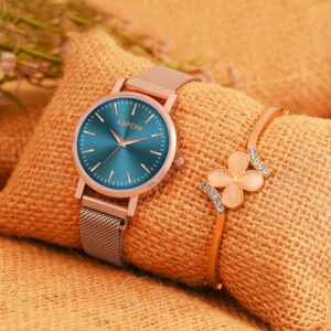KAPCHA Modern Women’s Chain Watch with Rose Gold Floral Gifting Bracelet, Classic Appeal Quartz Movement