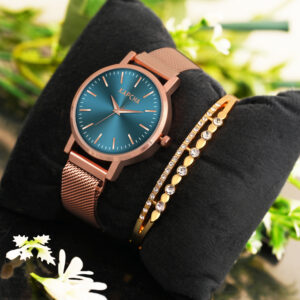 KAPCHA Modern Women’s Chain Watch with Golden Stone Gifting Bracelet Classic Appeal Quartz Movement