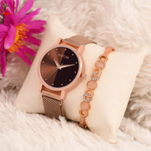 KAPCHA Elegant Women's Chain Strap Watch with Gift Bracelet Quartz Movement