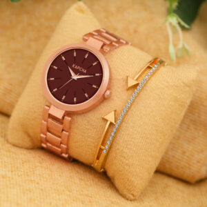 KAPCHA Versatile Stylish Women's Mesh Strap Watch with Golden Stone Charm Bracelet, Round Dial Shape, Quartz Movement