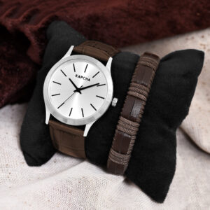 KAPCHA Versatile Stylish Mens Leather Strap Watch with Gift Bracelet Round Dial Shape, Quartz Movement
