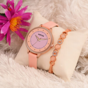 KAPCHA Versatile Stylish Women's Genuine Leather Strap Watch with Gift Bracelet Round Dial Shape, Quartz Movement