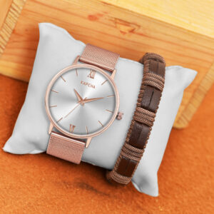 KAPCHA Versatile Stylish Mens Mesh Chain Strap Watch with Gift Bracelet Round Dial Shape, Quartz Movement