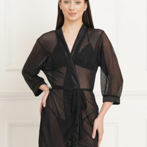 KAPCHA Women’s 2-Piece Black Sheer Lingerie Set – Sexy Nightwear with Transparent Robe & Matching Innerwear for Special Nights