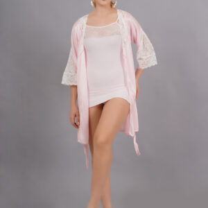 KAPCHA Women’s Satin Nightwear Set with Lace Robe – 2 Piece Pink Nightdress with Satin Robe – Elegant Sleepwear & Loungewear for Women