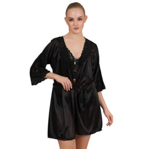 KAPCHA Women’s 3-Piece Nightwear Set – Sexy Lace Bralette, Shorts & Sheer Robe | Bridal Honeymoon Lingerie Set for Women Red