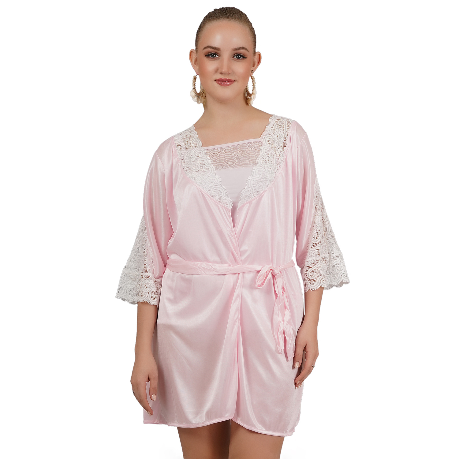 KAPCHA Women’s Satin Nightwear Set with Lace Robe – 2 Piece Pink Nightdress with Satin Robe – Elegant Sleepwear & Loungewear for Women - Image 7