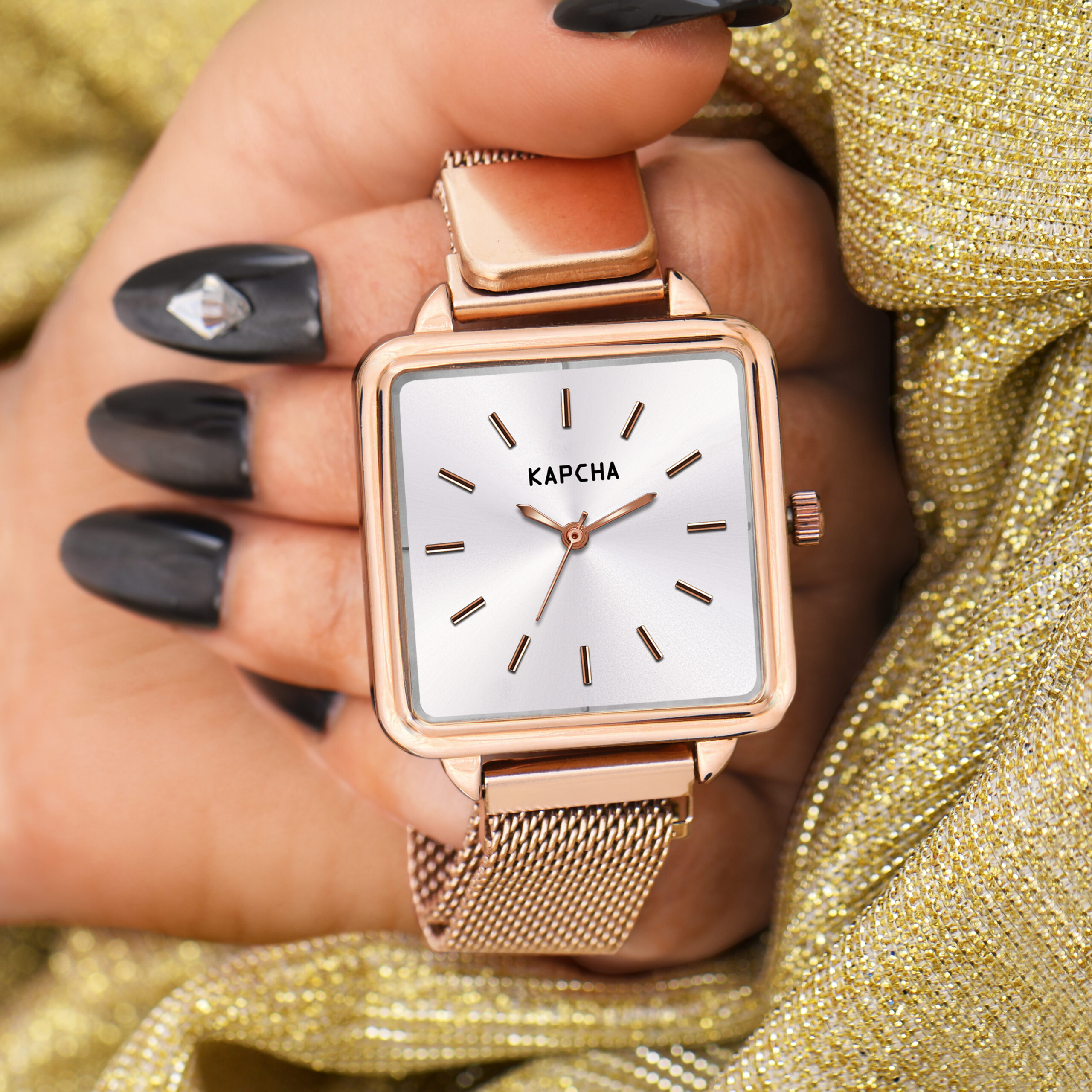 KAPCHA Women’s Analog Wrist Watch – Elegant Square Dial with Rose Gold Mesh Strap, Stylish Quartz (White) - Image 6