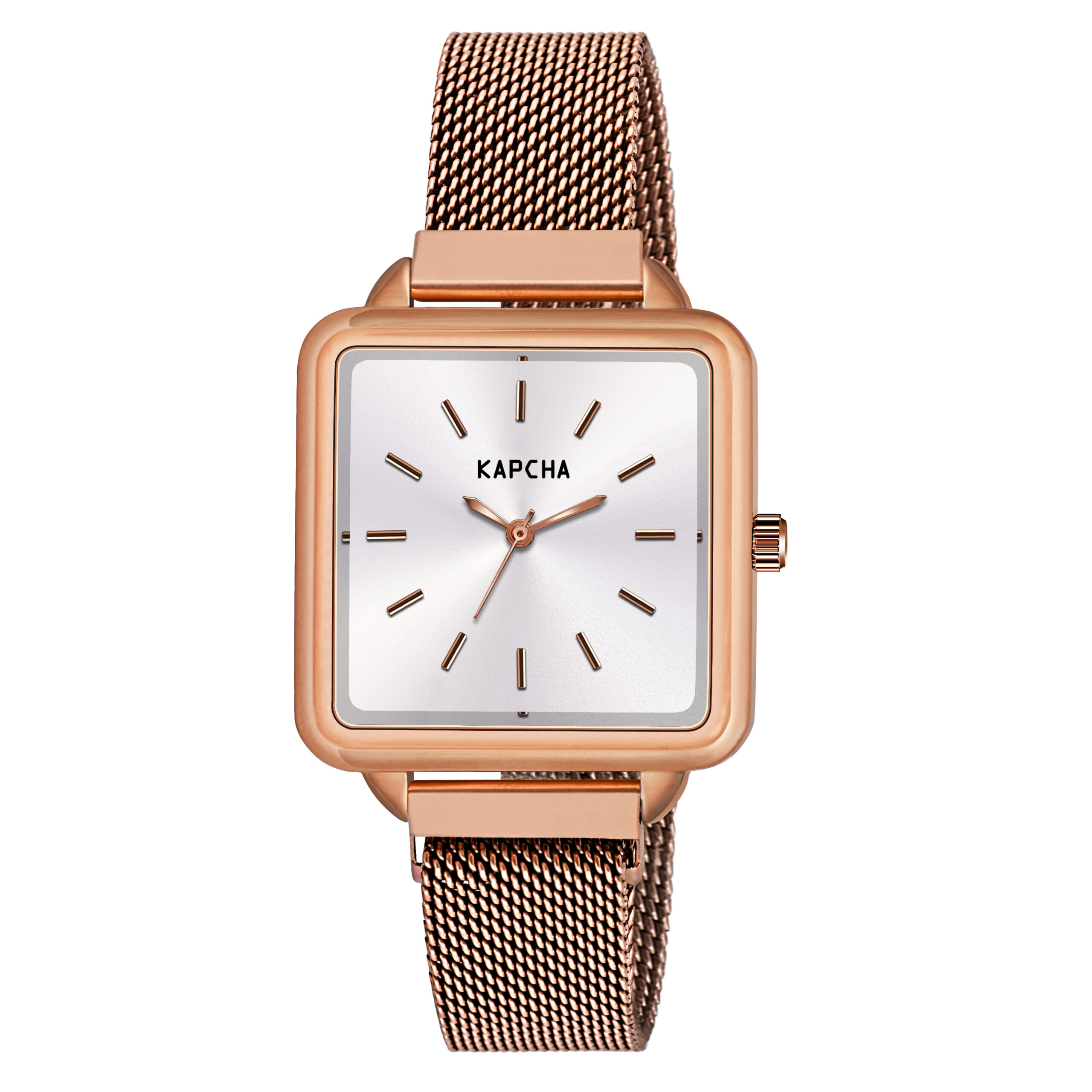 KAPCHA Women’s Analog Wrist Watch – Elegant Square Dial with Rose Gold Mesh Strap, Stylish Quartz (White) - Image 3
