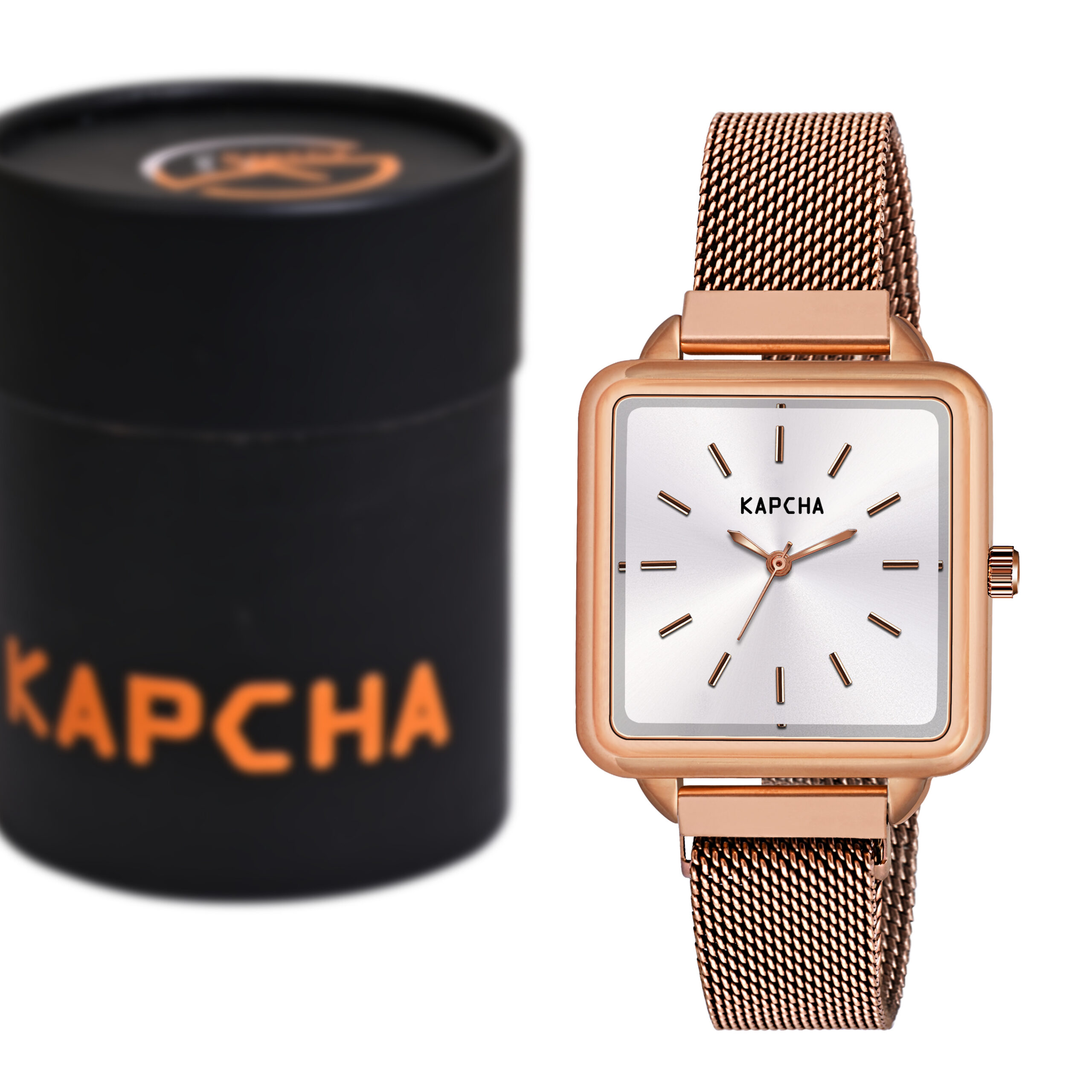 KAPCHA Women’s Analog Wrist Watch – Elegant Square Dial with Rose Gold Mesh Strap, Stylish Quartz (White) - Image 2