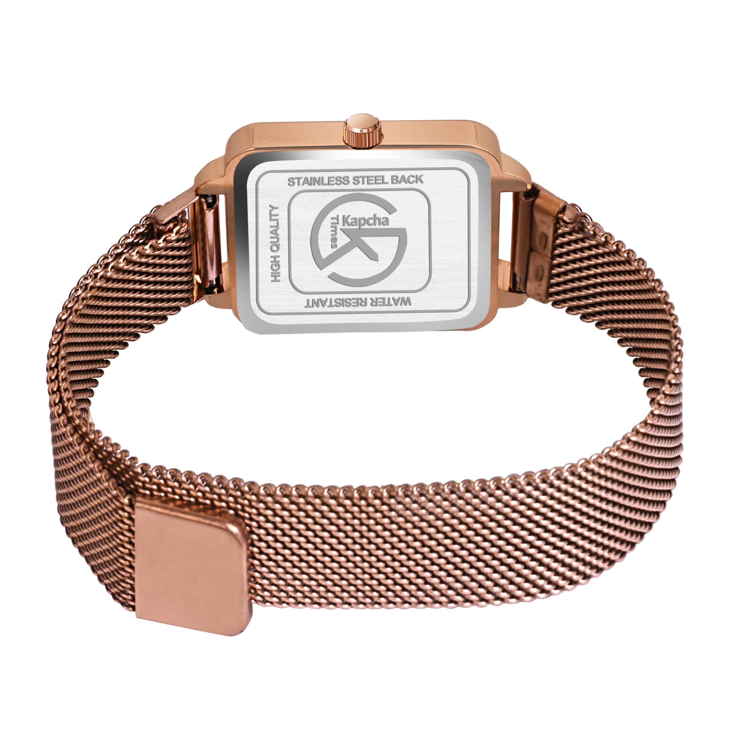 KAPCHA Women’s Analog Wrist Watch – Elegant Square Dial with Rose Gold Mesh Strap, Stylish Quartz (White) - Image 5