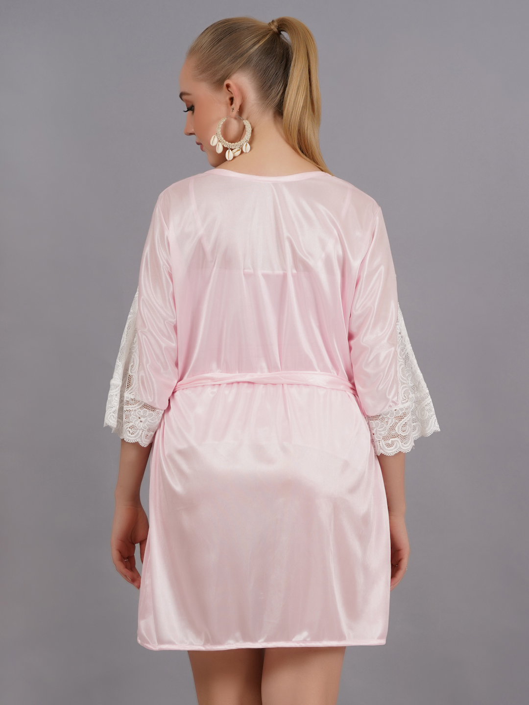KAPCHA Women’s Satin Nightwear Set with Lace Robe – 2 Piece Pink Nightdress with Satin Robe – Elegant Sleepwear & Loungewear for Women - Image 5