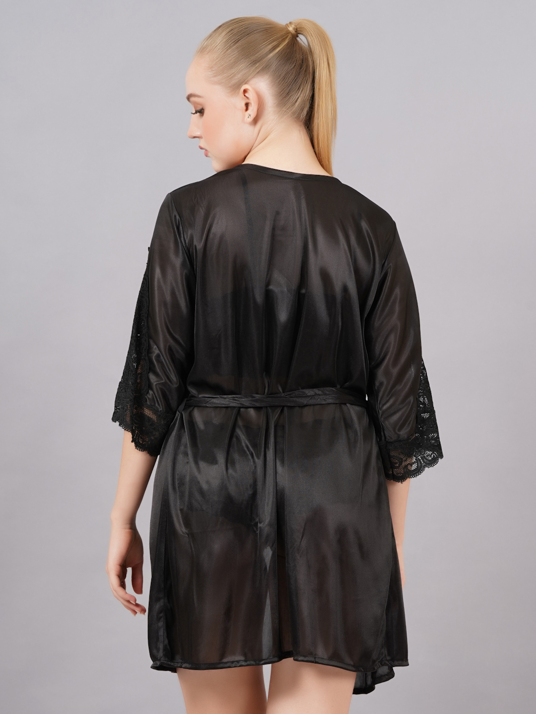 KAPCHA Women’s 3-Piece Nightwear Set – Sexy Lace Bralette, Shorts & Sheer Robe | Bridal Honeymoon Lingerie Set for Women Red - Image 6