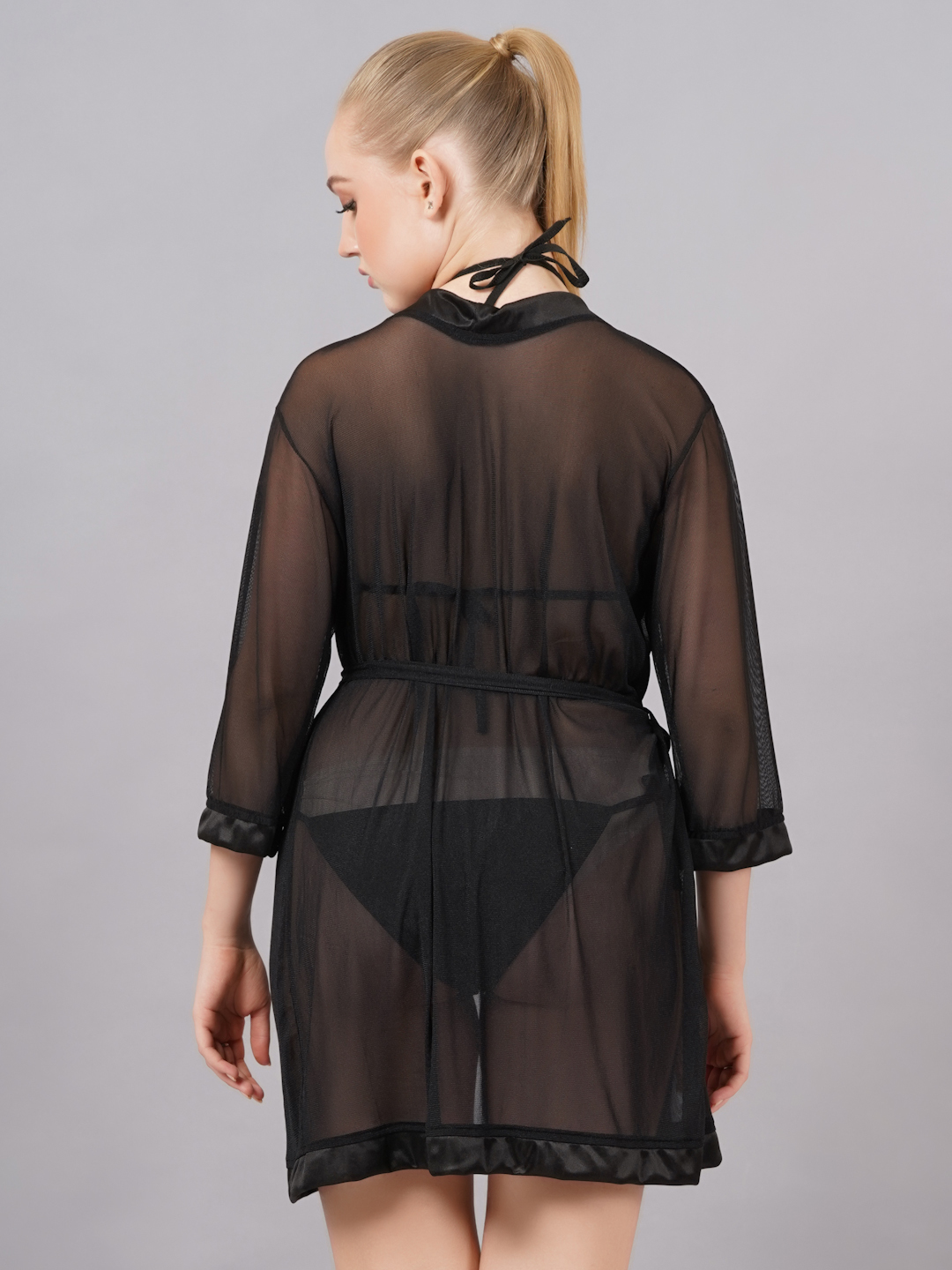 KAPCHA Women’s Sheer Nightwear Robe – Transparent Mesh Cover-Up with Satin Trim & Waist Tie | Lingerie Kimono for Women - Image 6