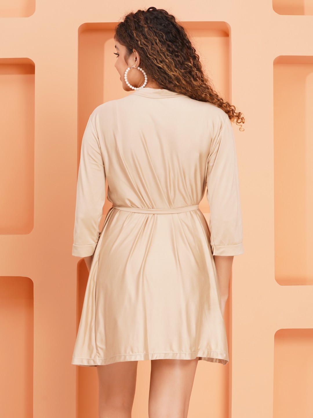 KAPCHA Women’s Beige Satin Nightdress with Robe – 2-Piece Nightwear Set for Women – Bridal Honeymoon Lingerie with Lace Detail - Image 5