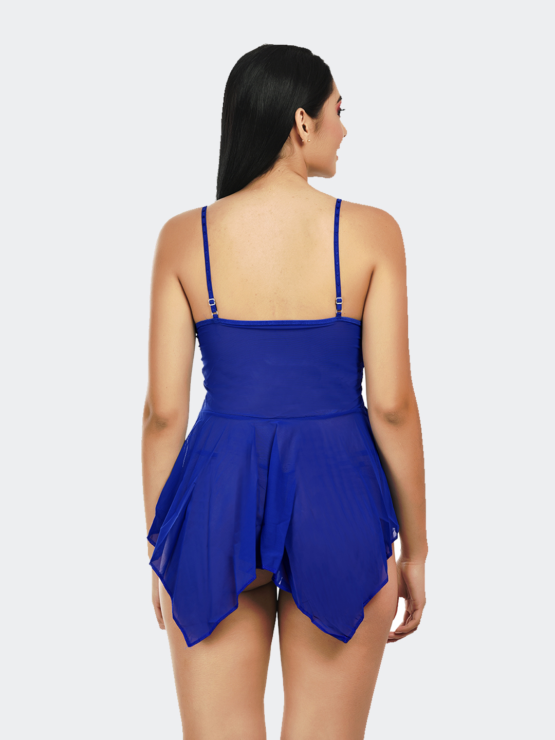 KAPCHA Women’s Sexy Royal Blue Lace with Sheer Mesh & Panty – Transparent Lingerie Nightwear for Bridal, Honeymoon & Romantic Evenings - Image 6