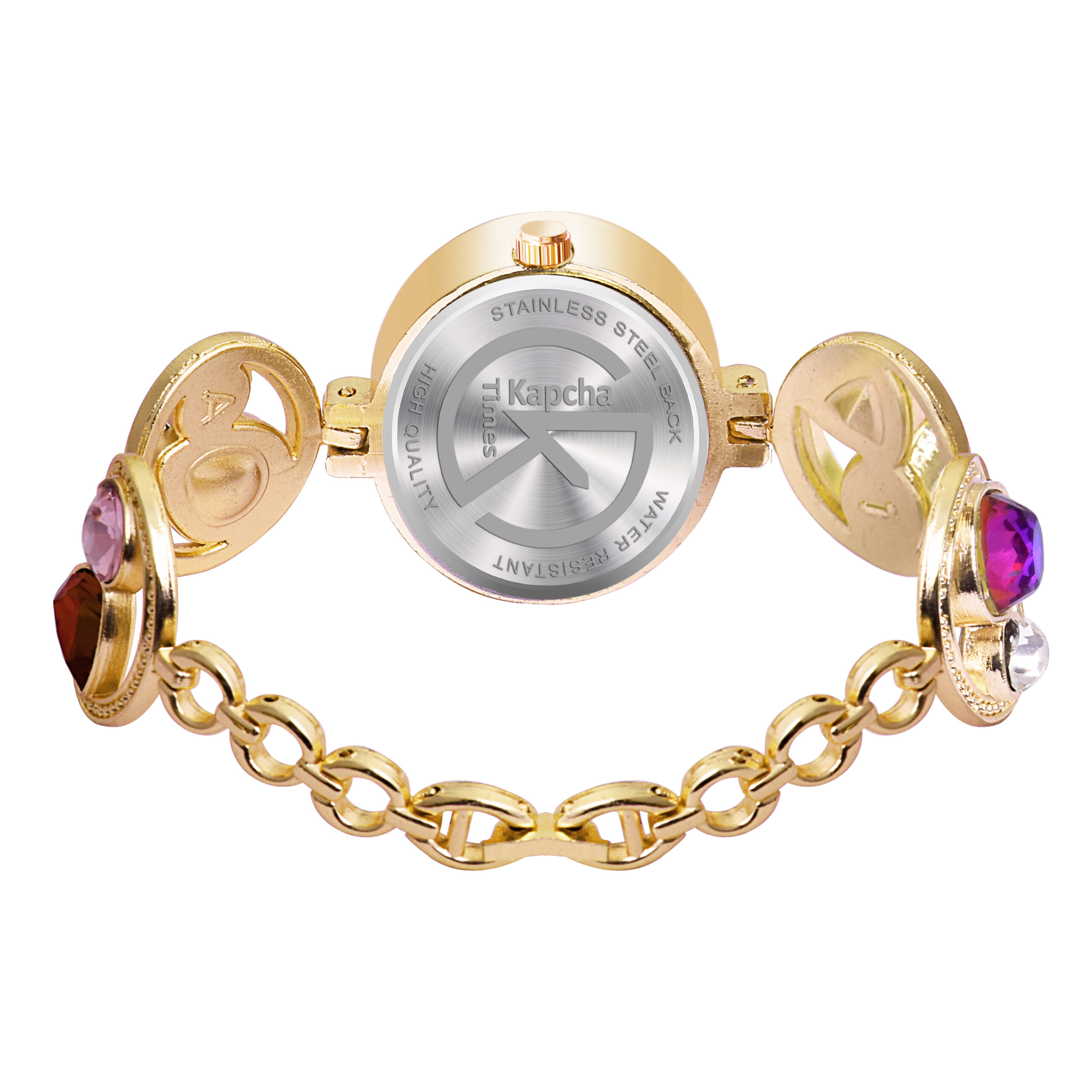 KAPCHA Glamorous Women's Watch Bracelet Combo Set Sparkling Ladies Watch, Golden Dial, Jewelled Mesh Chain Band, Water Resistant - Image 6