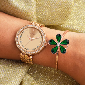 KAPCHA Luxury Women's Watch & Bracelet Set Elegant Rose Gold Quartz Wristwatch and 1 Piece Cuff Bangle Fashionable Gift Box