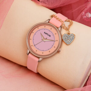 KAPCHA Leather Strap Watch & Stackable Bracelet Set for Women | Round Dial Shape, Quartz Movement | Fashion Accessory | Gift for Mom/Girlfriend/Friend