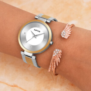 KAPCHA Elegant Stainless Steel Strap Watch with Bracelet, Fashionable Gift Combo Pack of 2, Reliable Quartz Movement, Adjustable Fit, Style for Every Occasion