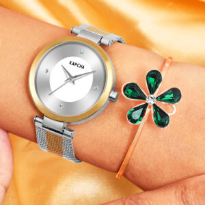 KAPCHA Elegant Stainless Steel Strap Watch with Bracelet, Fashionable Gift Combo Pack of 2, Reliable Quartz Movement, Adjustable Fit, Style for Every Occasion