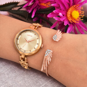 KAPCHA Women's Watch and Bracelet Combo | Versatile Stylish Stainless Steel Strap Watch | Ideal for Casual and Formal Wear | Fashion Accessory | Anniversary Gift for Wife/Mom