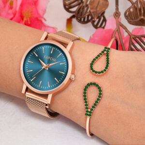 KAPCHA Ladies Watch & Adorned Bracelet Combo Set Quartz Movement Adjustable Strap for Both Casual and Formal Wear