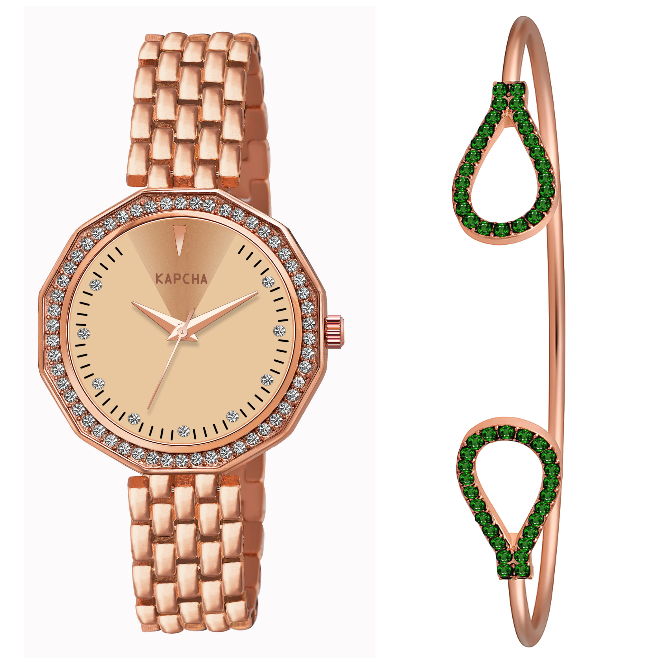 KAPCHA Luxury Women's Watch & Bracelet Set Elegant Rose Gold Quartz Wristwatch and 1 Piece Cuff Bangle Fashionable Gift Box - Image 4