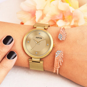 KAPCHA Stainless Steel Watch and Chain Bracelet Combo for Women | Fashionable Workwear Jewellery| Quartz Movement | Gift for Her