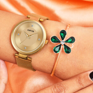 KAPCHA Stainless Steel Watch and Chain Bracelet Combo for Women | Fashionable Workwear Jewellery| Quartz Movement | Gift for Her