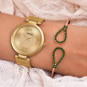 KAPCHA Stainless Steel Watch and Chain Bracelet Combo for Women | Fashionable Workwear Jewellery| Quartz Movement | Gift for Her