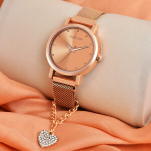 KAPCHA Premium Women's Watch & Bracelet Stack | Chain Strap, Round Dial, Quartz Movement | Anniversary Present for Wife/Mom, Casual and Formal Wear